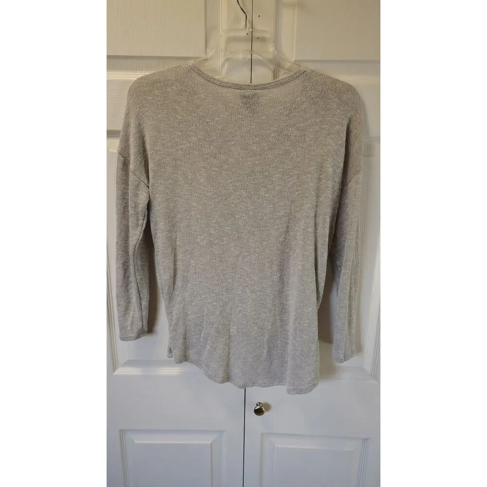 Daytrip Gray Heather Lace-Trim Faux-Wrap Criss-Cross Sweater -Medium - Picture 2 of 6